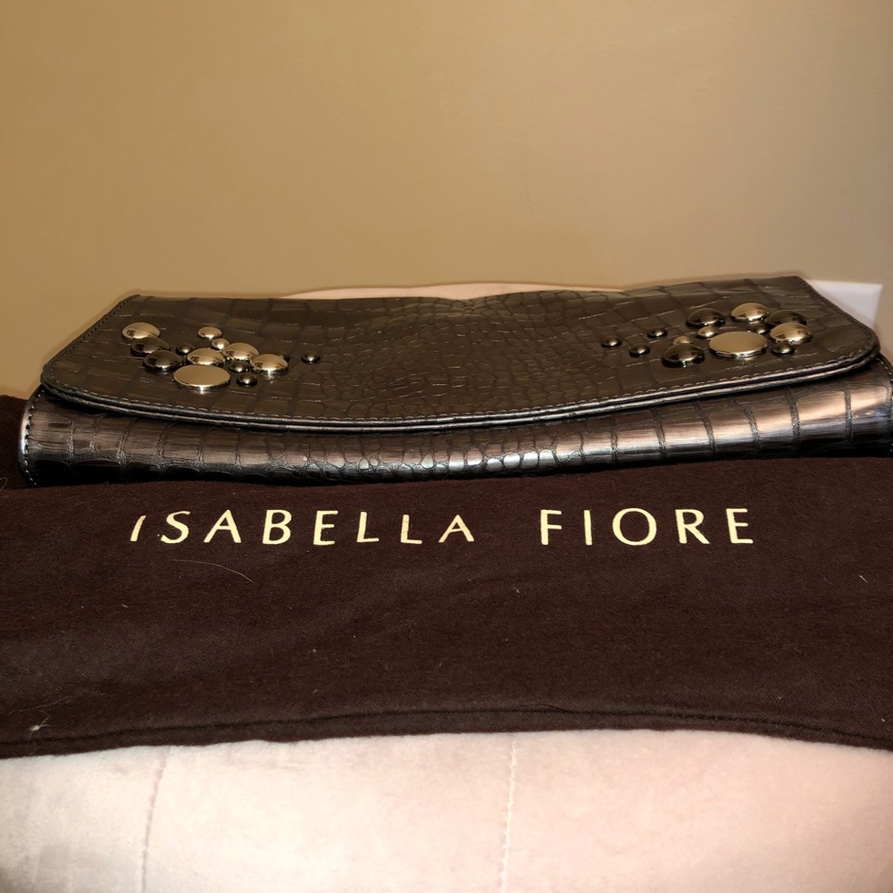 Isabella Fiore Silver Beaded Snakeskin Print Leather Bag/Clutch - Picture 8 of 8